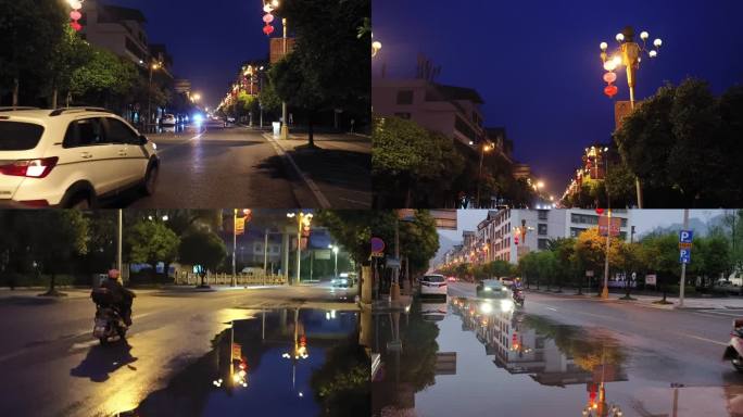 凌晨城市凌晨街道 路灯街道 无人半夜街道