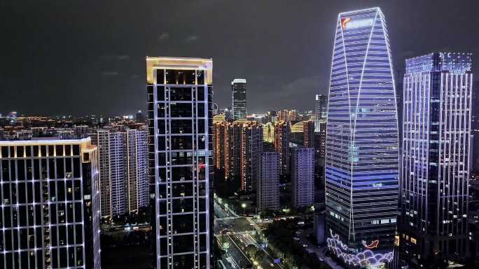 航拍杭州钱江世纪城城市夜景灯光大片宣传片