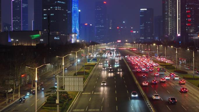 经十路 夜景 车流 灯光秀 航拍 奥体