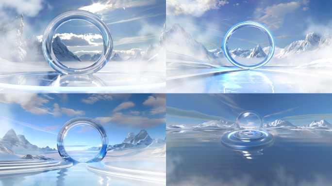 8款简约3D空间展示展台冰雪圆环