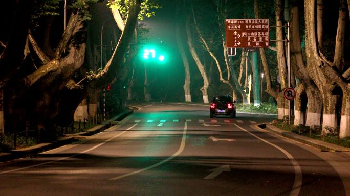 中山陵夜间道路行驶车辆