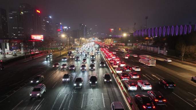 经十路 夜景 车流 灯光秀 航拍