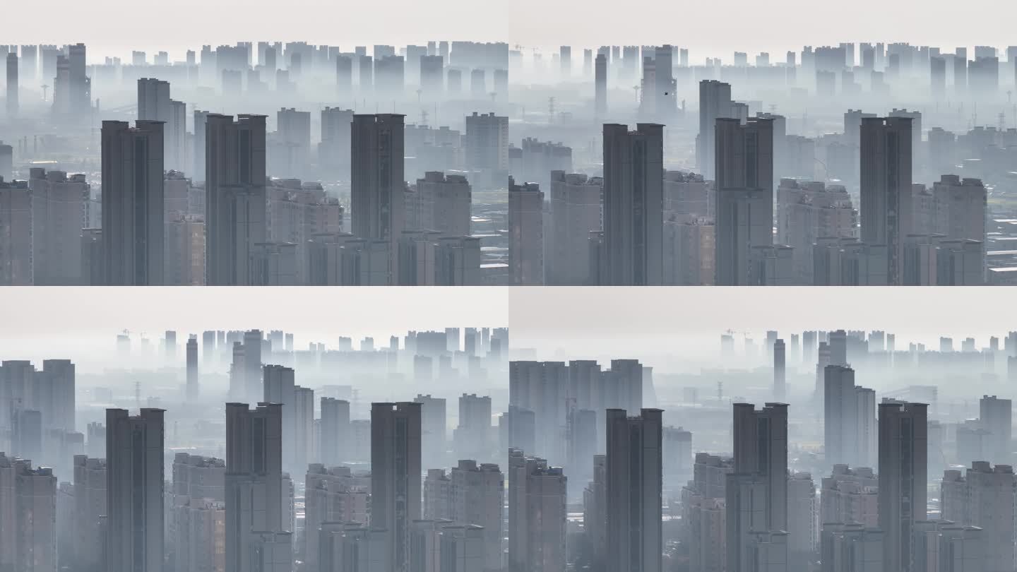 4K-Log-航拍平流雾中的高楼大厦