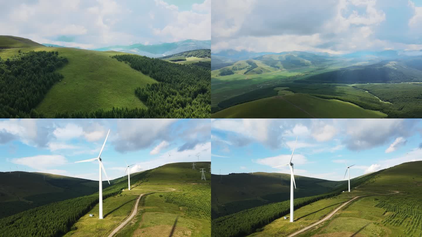草原 风电 绿色能源 航拍视频