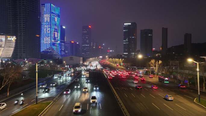 经十路 夜景 车流 灯光秀 航拍