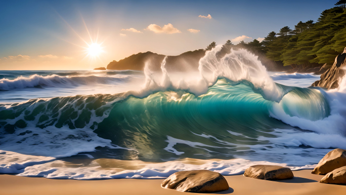 海浪拍打海岸岩石镜头