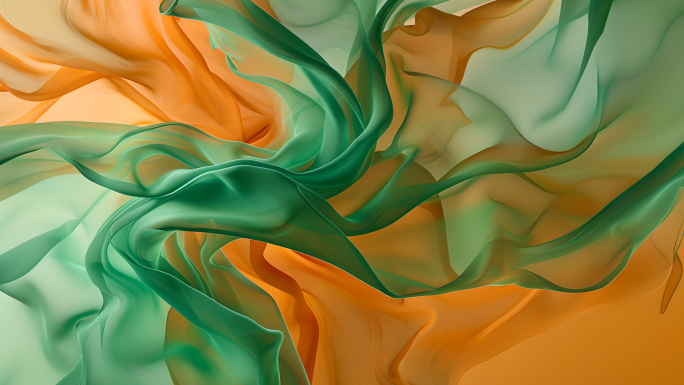 4款丝绸质感 丝滑流动飘动绿丝绸橙背景