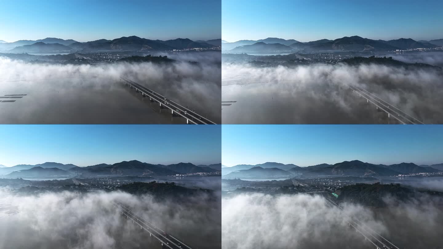 云雾下的厦漳大桥延时4K航拍