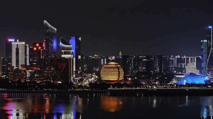 航拍杭州钱塘江两岸夜景灯光大片宣传片