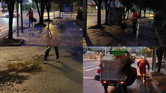 清晨环卫工人扫地环卫工夜扫环卫素材