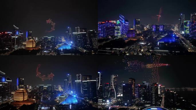 航拍杭州城市阳台夜景灯光秀大片宣传片