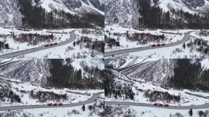 西藏旅行越野车自驾航拍雪山公路跟随视频2