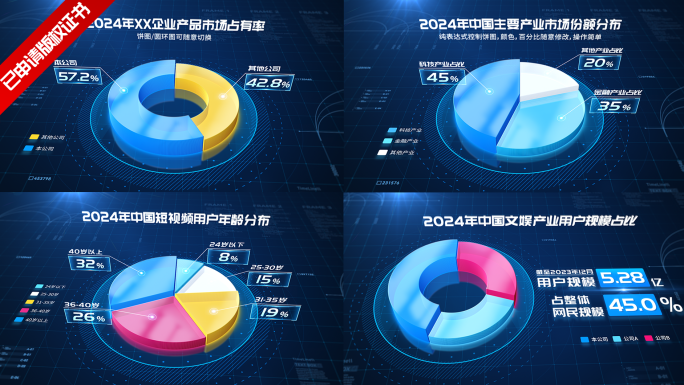 企业蓝色科技三维饼图数据图