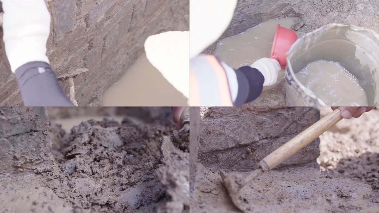 考古工作者 清理砖室 淤泥水挖土B021