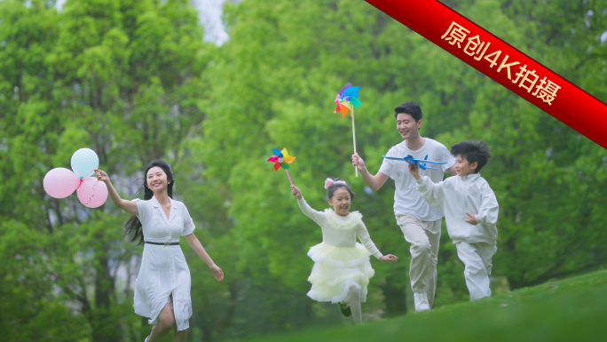 温馨一家人 露营 一家四口 公园玩耍