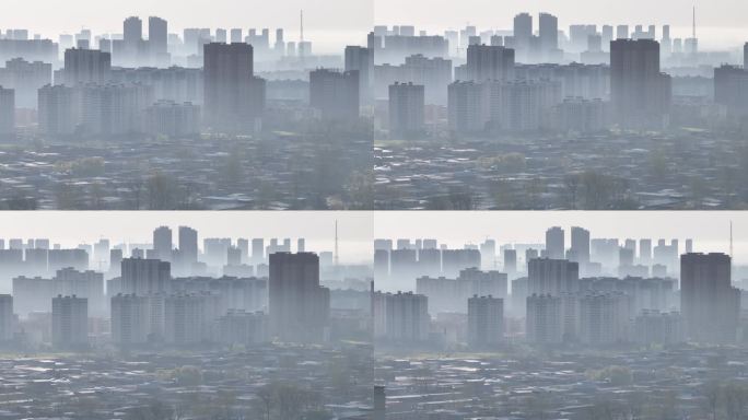 4K-Log-航拍平流雾中的高楼大厦