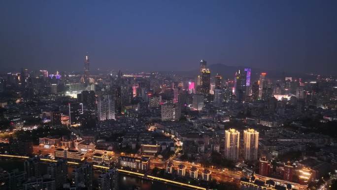 南京夜景城市上空地标建筑航拍空镜4K素材