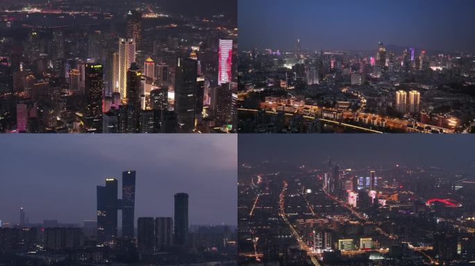 南京城市夜景航拍素材