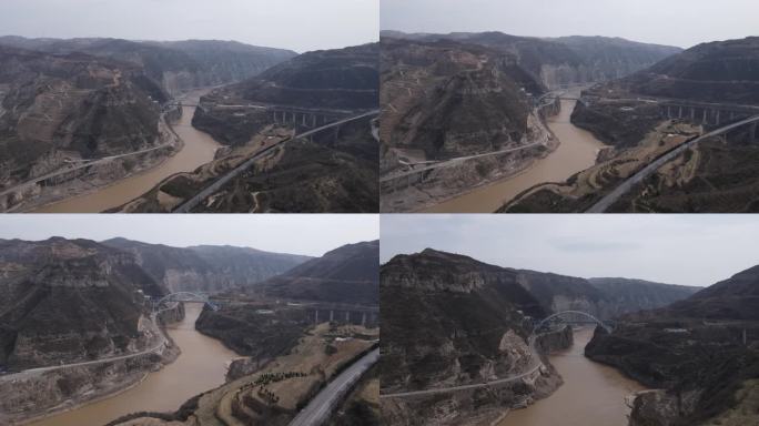 陕西韩城黄河龙门峡谷风景区沿黄公路铁路