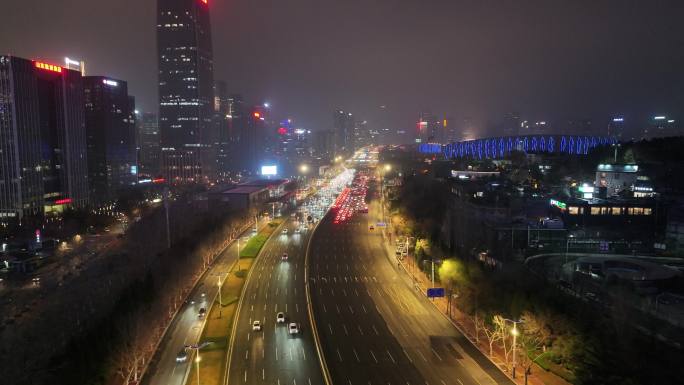 经十路 夜景 车流 灯光秀 航拍