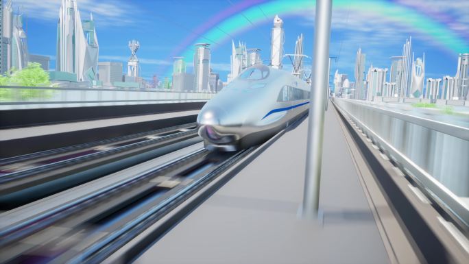 4k高铁复兴号行驶穿梭智慧城市未来城市