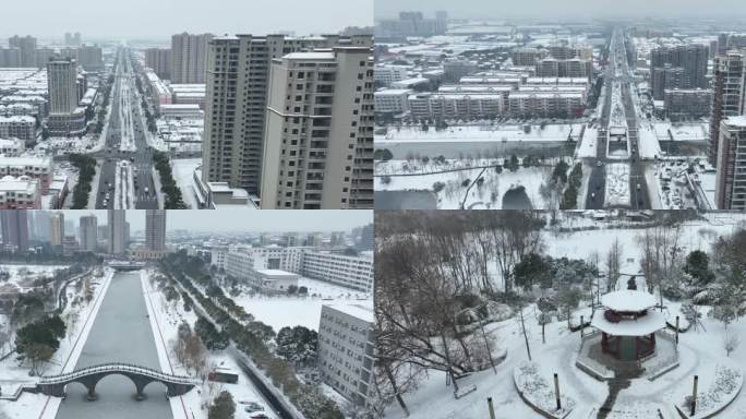 湖北安陆暴雪大雪雪景4k航拍