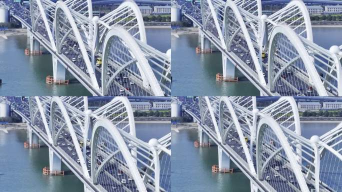 浙江杭州钱塘江九堡大桥4K原创航拍桥梁