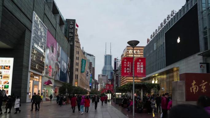 南京步行街 来往的人流 延时拍摄