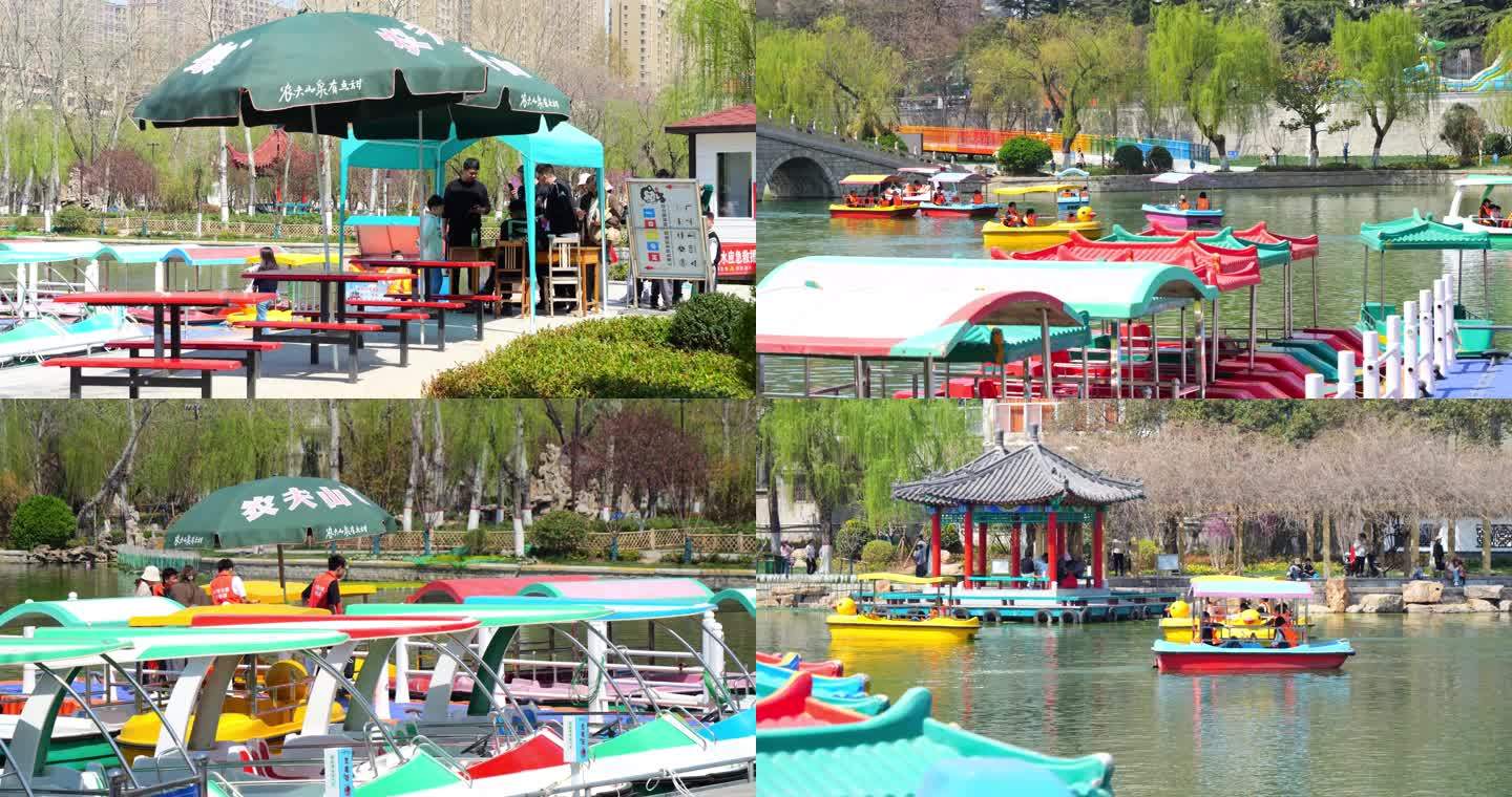 荆河公园 划船 坐船 休闲 游玩