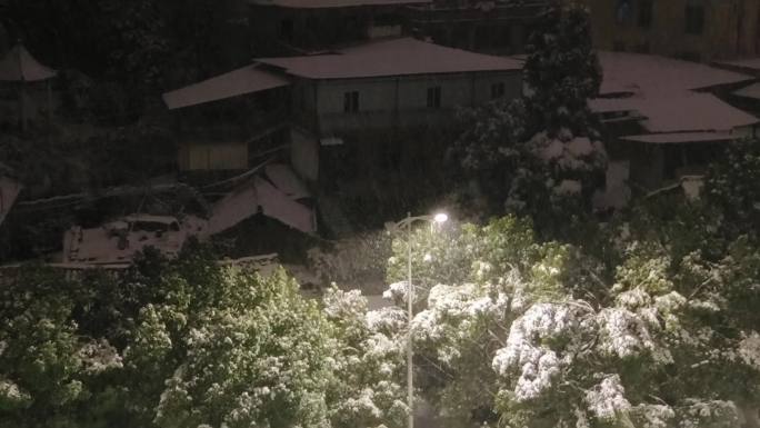 夜晚飘雪的街道