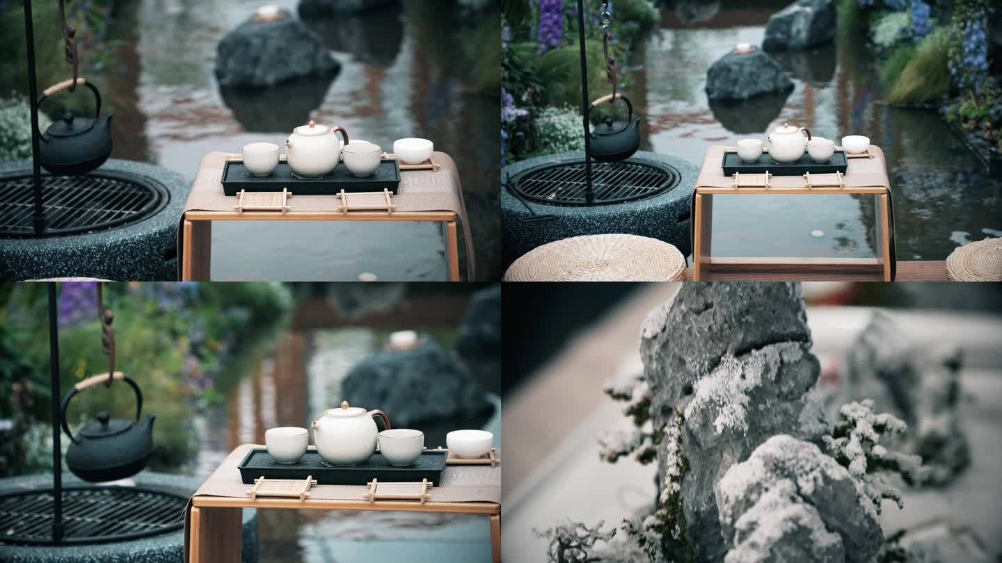 中式园林茶台景观4K