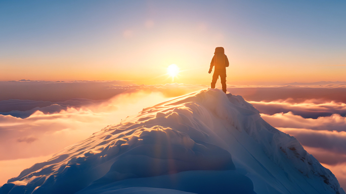 成功勇者攀登高峰攀登雪山