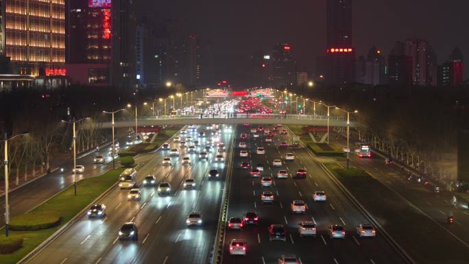 经十路 夜景 车流 灯光秀 航拍 奥体