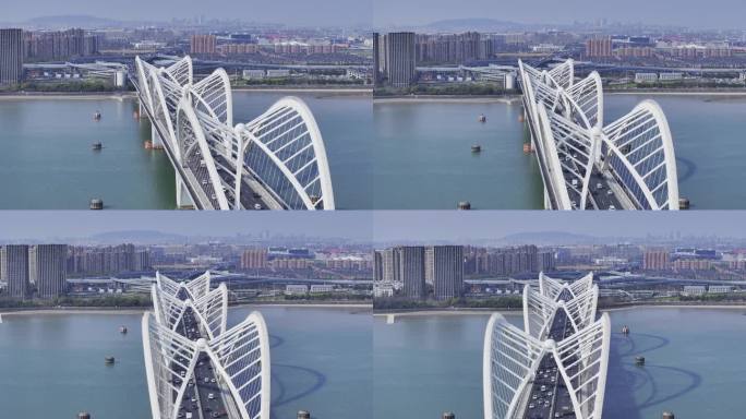 浙江杭州钱塘江九堡大桥4K原创航拍桥梁