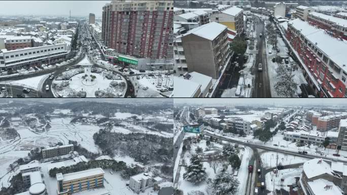 湖北安陆伏水镇雪景4k航拍