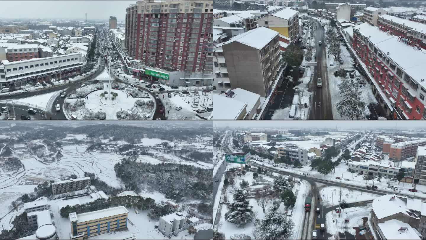 湖北安陆伏水镇雪景4k航拍