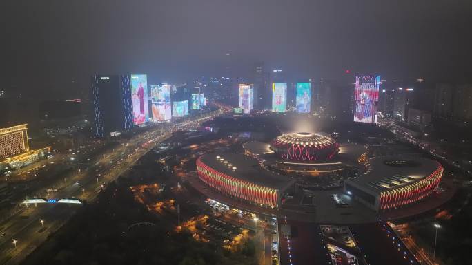 经十路 夜景 节水日 灯光秀 航拍 奥体