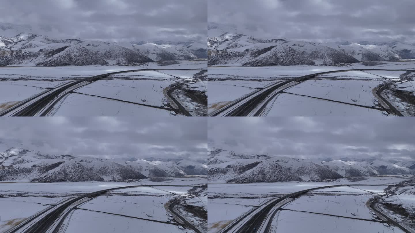 西藏旅行航拍雪景公路片