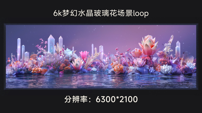 6k梦幻水晶玻璃花场景loop
