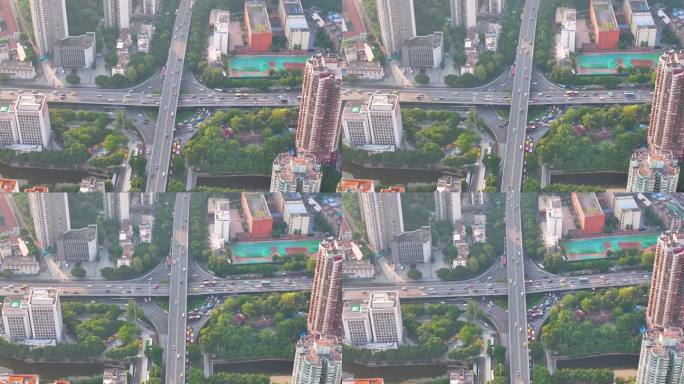 广州市天河区天河路立交桥航拍车流城市交通