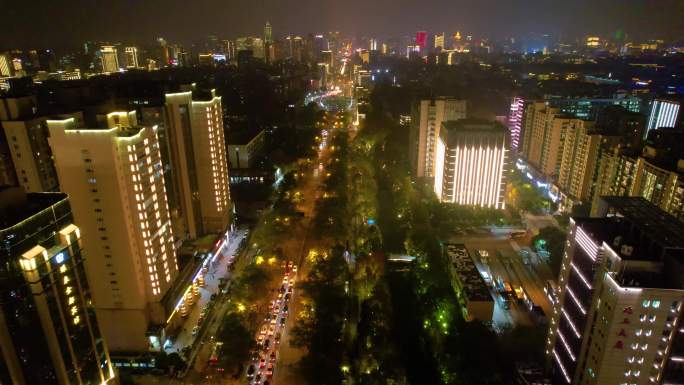 杭州西湖区黄龙路天目山路夜晚夜景高楼大厦