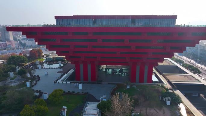 上海中华艺术宫航拍城市地标建筑物