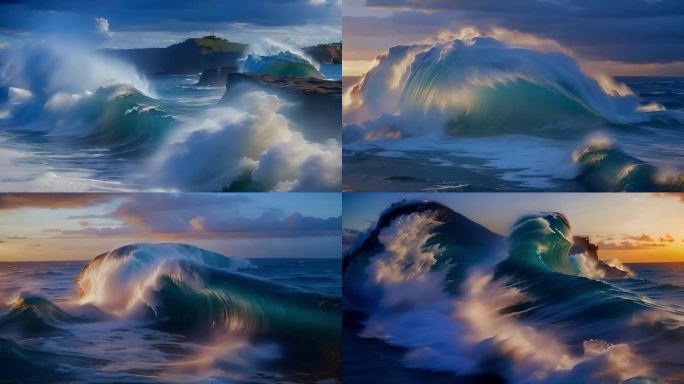 巨浪拍打海岸巨浪海浪翻滚
