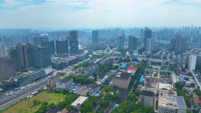 湖北武汉光谷国际广场航拍洪山区地标建筑珞