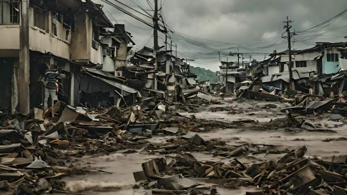 地震 洪水 废墟 无缝循环背景