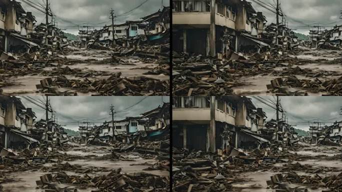 地震 洪水 废墟 无缝循环背景