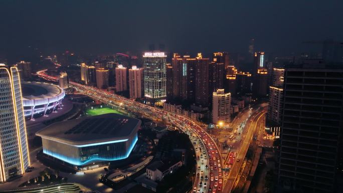 徐汇体育馆夜景上海内环高架路夜景