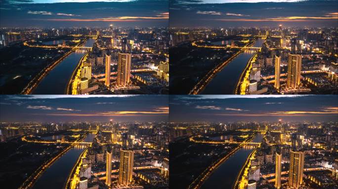 武汉汉江汉口汉正街夜景航拍延时