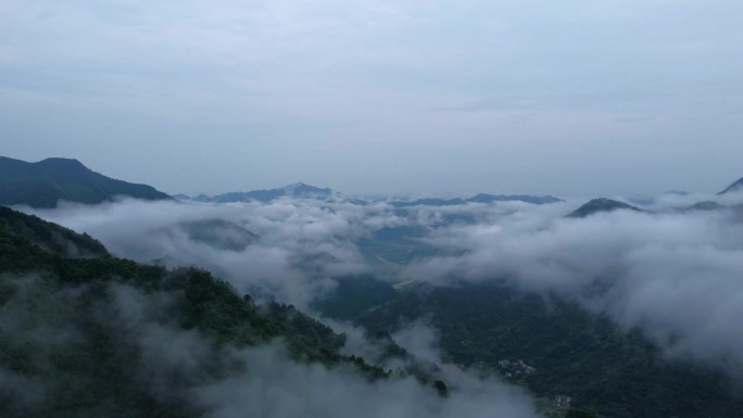 航拍台风过后云层与丛山