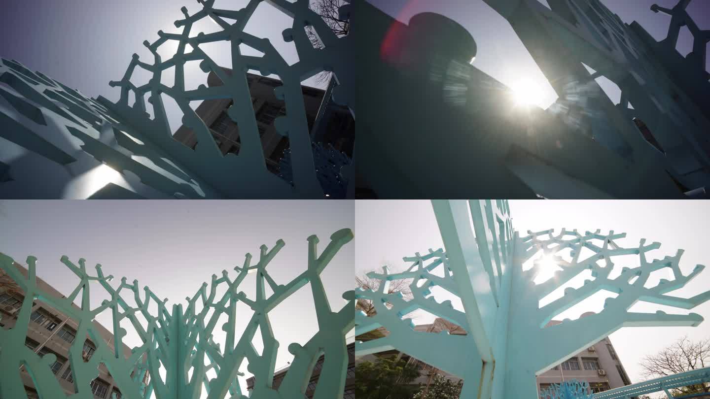 雕塑艺术品科技树创意大脑树型光影流动延时